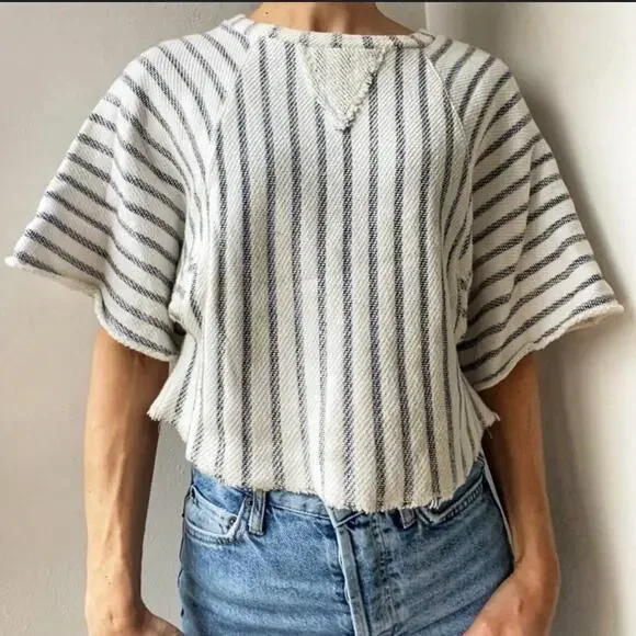 Anthropologie Dolan Coastal Stripes Cropped Pullover Top size Small - Picture 13 of 13